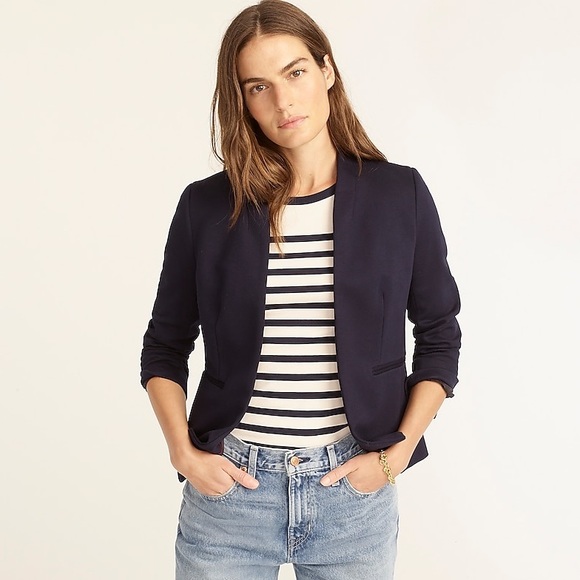 J. CREW GOING OUT BLAZER STRETCH TWILL BLUE STANDING COLLAR JACKET